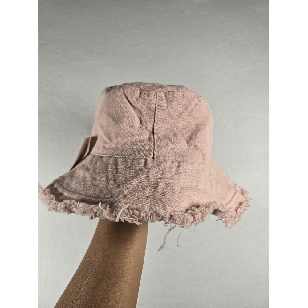 NWT Women's Pink Bucket Hat One Size Distressed Hem 100% Cotton